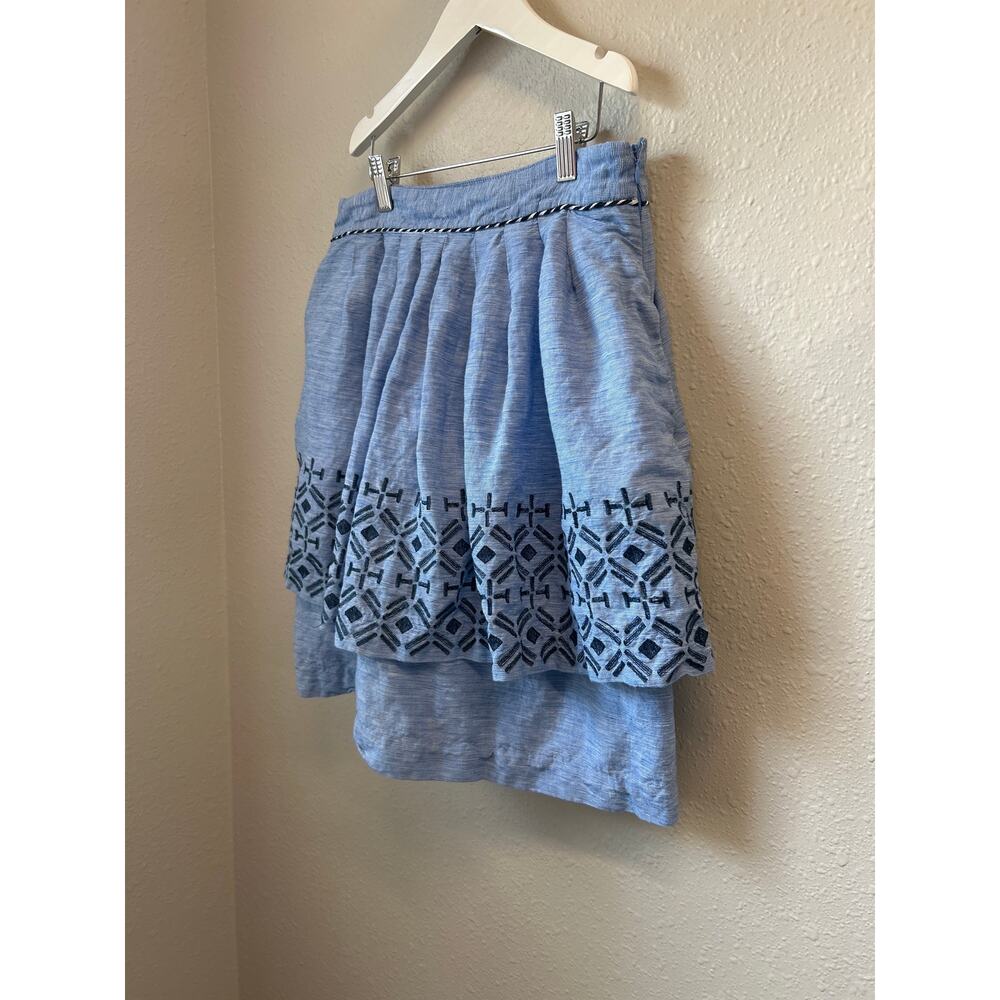 Odille for Anthropologie blue linen-blend tiered skirt